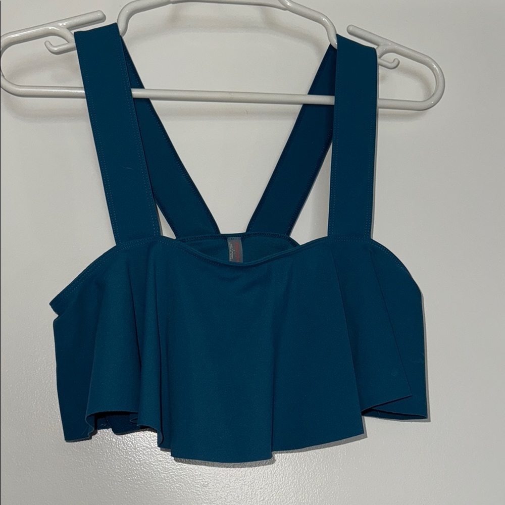 Teal Ruffled Crop Tank Top